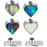 4PCS 14g G23 Titanium Hypoallergenic Opal Heart Star Dermal Anchor Tops and Base Microdermals Jewelry For Lip, Cheek, Chest Body Piercing