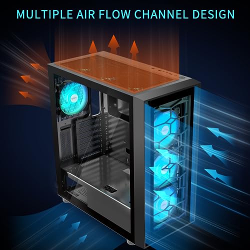 MUSETEX ATX PC Case 4 PWM ARGB Fans PreInstalled, Mid Tower Gaming PC