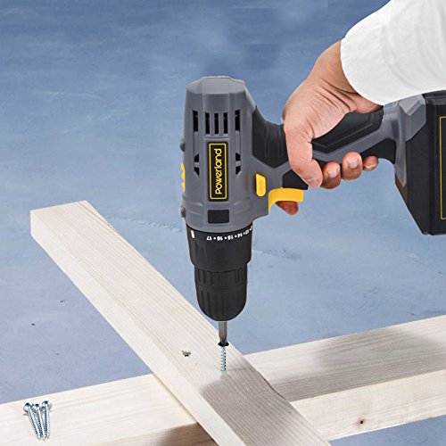 Powerland Perceuse visseuse sans fil TC-CD (Li-lon, 18V,,1 vitesses, Mandrin amovible monobloc (10 mm), Eclairage LED, Livré en coffret + chargeur rapide)