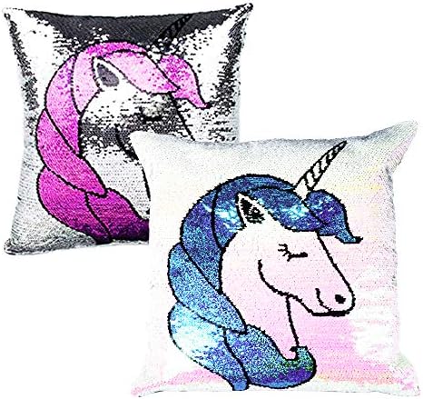 Aplusplanet Unicorn Reversible Sequin Pillow Case, 1 Pack, Flip Mermaid Sequin Throw Pillow Cover, Decorative Cushion Pillowcase, Unicorn Decorations for Bedroom Couch Sofa, Magic Unicorn Gift