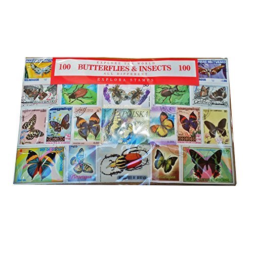 Worldwide Butterfly and Insect Stamp Collection – 100 Different Stamps! Souvenir/Speicher/Memoria! Collectable Stamps from Around the World! Timbre/Stempel/Francobollo/Sello!