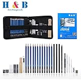H&amp;B Sketching Pencils Set Drawing and Sketch Kit 33-Piece Set with Pencils, Erasers, Graphite Stick, Sandpaper Block, Pencil Sharpener