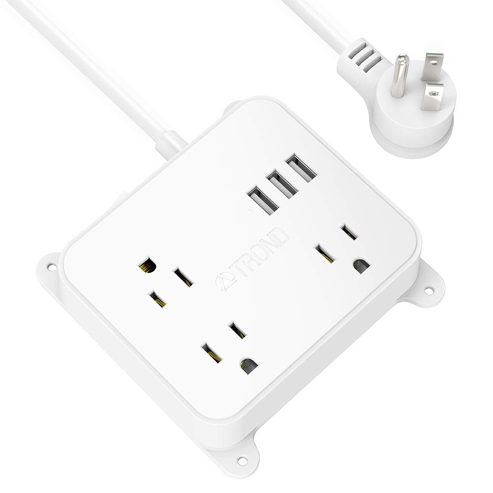 Wall Mount Extension Cord Power Strip Multi Plug Outlet Splitter 3 USB