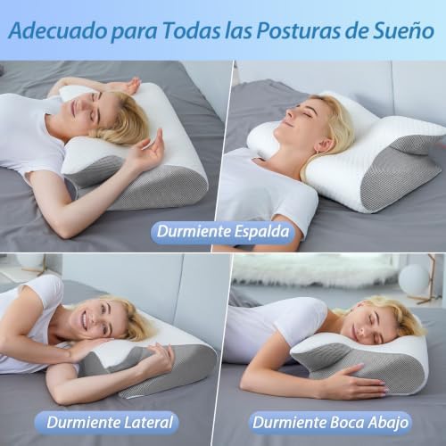 Almohada Cervical 2 en 1 Espuma de Memoria, Gris, 60x40x12/14cm
