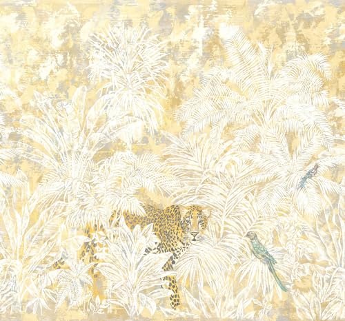 Komar Vlies Fototapete Jungle Maze - Wohnzimmer, Schlafzimmer, Dekoration, Dschungel, Gold, Pflanze, Größe: 300 x 280 cm (Breite x Höhe) - 6 Bahnen - Bahnbreite 50 cm