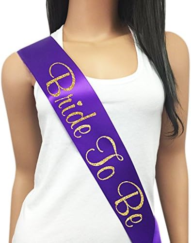 Glitter Bride to Be Satin Sash , Bachelorette Party Favors, Bridal Shower Supplies (Purple with Gold Glitter)