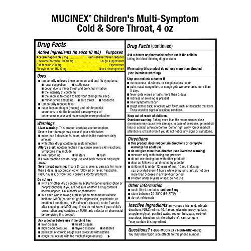 Mucinex Children's Cold, Cough and Sore Throat Liquid Medicine, Mixed