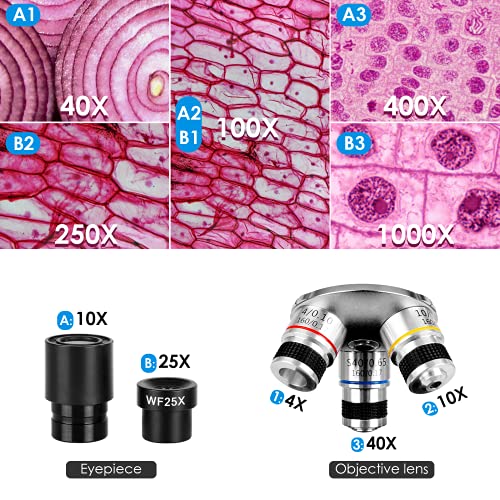 Upgraded Microscope for Adults, Students & Kids 40X1000X, Chargable
