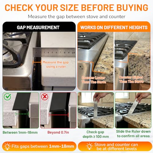 Stainless Steel Stove Gap Covers,Stove Gap Filler, Range Trim Kit, Stove Gap Guards, Heat Resistant and Easy to Clean, Easy retractable Length 13.8" to 27.5", Width 0.79",Black(2PCS)