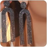 Chargances Elegant Rhinestone Tassel Long Earrings Sparkly Linear Fringe Crystal Dangle Earrings Vintage Bridal Party Statement Jewelry for Women