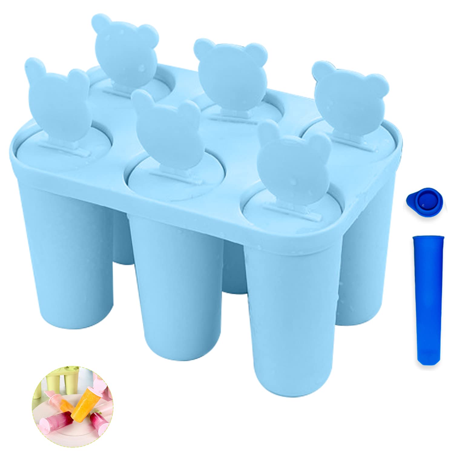 DULKET Ice Lolly Moulds with Sticks, Ice Lolly Moulds, Ice-Cream Moulds, Popsicle Mould, Easy to Make, Reusable and Easy to Remove (Blue)