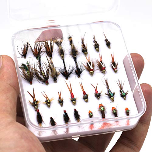 FAISOX Fly Fishing 32pcs Wet Flies Nymphs Handmade Assortment Kit for Flyfishing Trout with Mini Box (32pcs Flies)