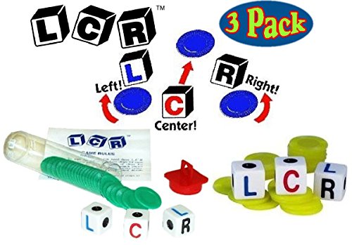 LCR Dice Game Set Bundle (Left Right Center) - 3 Pack Assorted Colors