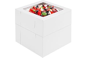 Moretoes 20pcs 8x8x8 Inches Cake Boxes with Window, White Bakery Dessert Boxes, Cajas Pasteles for Cake, Valentine's Day, Mother's Day, Birthday, Wedding, Party