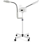 Professional Facial Steamer 2 in1 Steamer for Face 5X LED Magnifying Lamp Facial Steamer for Esthetician Beauty Face Equipment Use at Home or Salon（White）