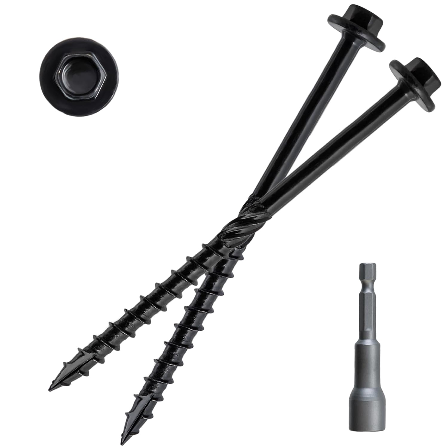 Photo 1 of [Pack of 50] #14 x 4 inch Wood Structural Screws, Heavy Duty Hex Head Black Timber/Log/Landscaping Wood Screws, Rust Resistant, Hex Socket Included