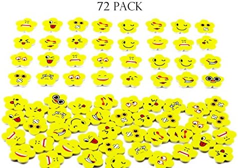 Fyess 72Pcs Assorted Flower Emoji Face Erasers/Stationery Erasers Gift For Kids -Yellow