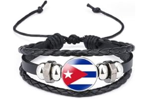 vmcoatdu World Many National Flags Bangle Retro Alloy Leather Bracelet for National Flag Braided Rope Bracelet Bangle