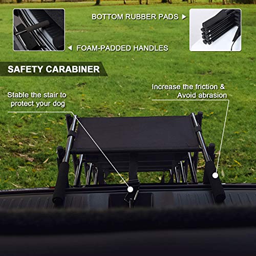 charaHOME Dog Stairs Steps for Car Foldable Metal Frame Pet Stairs Dog Ramps for Large Dogs SUV and Trucks Lightweight Portable Dog Ladder for Couch and High Bed 4 Steps Supports 100lbs - Thumbnail 4