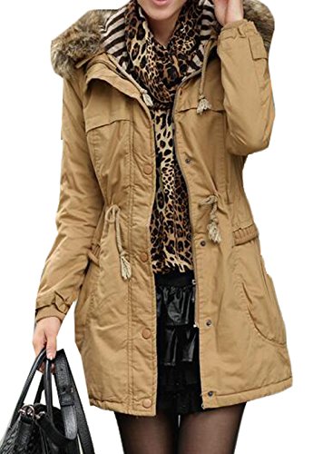 Jaycargogo Women's Winter Fur Collar And Long Padded Coat Jacket Khaki M Jaycargogo Women's Winter Fur Collar And Long Padded Coat Jacket Khaki M