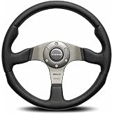 MOMO Race Steering Wheel 350mm &ndash; Premium Black Leather Grip with Anthracite Spokes, Lightweight Street &amp; Track Performance Car Steering Wheel for Racing, Tuning, Drift, Universal Fit &ndash; RCE35BK1B