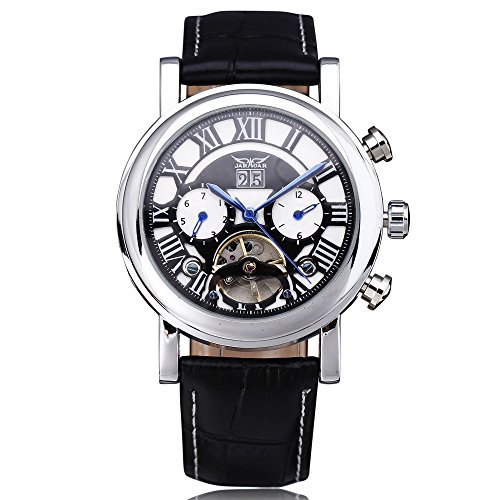 JARAGAR Automatic Mechanical Men Watches Dress Tourbillon Skeleton Calendar Dial Real Leather Strap Male Wristwatch