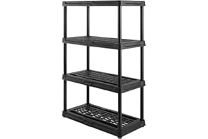 CENTREX CX 4-Tier (53”H x 36”W x 18”D) Plastic Storage Shelving Unit (Black), Heavy Duty, 150lbs Per Shelf Capacity, Indoor/Outdoor Storage and Organization in Home, Garage, Office with Easy Assembly