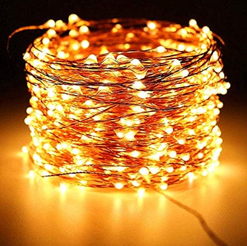 10m 100LEDs Waterproof Starry Fairy Copper String Lights Battery Powered for Bedroom Indoor Outdoor Warm White Ambiance Lighting for Patio Halloween Thanksgiving Christmas Party, Timer …