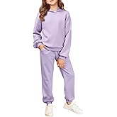 Haloumoning Girls 2 Piece Outfits Kids Oversized Fleece Hoodie Sweatshirt and Sweatpants Fashion Clothing Sets