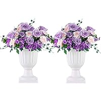 Nuptio 2 Pcs Classic Urn Planter, Plastic Indoor or Outdoor Decorative Urn, Tall Pedestal Plastic Planter, Vintage Style Flower Pot, Home Garden Front Porch Door Decoration (16 inches Height 2 Pcs)