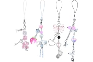 4pcs Cute Phone Case Charms, Atarvana Pink Y2K Cell Phone Charms Aesthetic Bow Keychain Phone Charm for Phone Camera Charms W