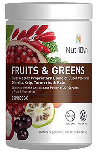 NutriDyn Fruits & Greens Espresso Flavor *Certified Organic* w/ Acai, Gogi, Mangosteen, Noni & Pomegranate Super Fruits Net Wt. 10.8 oz (306.9 g) (Espresso)