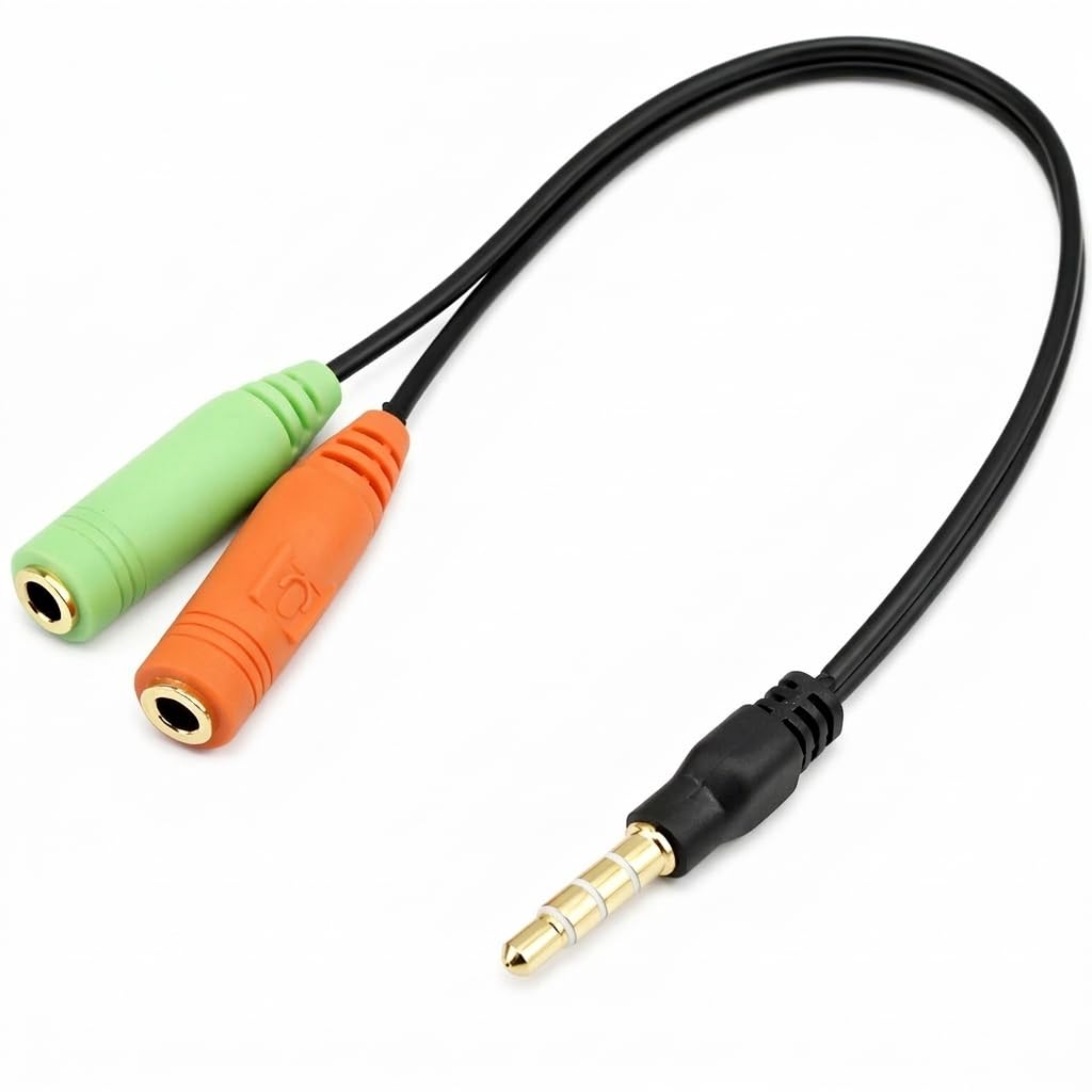 AKORD 3.5mm Headset Splitter Cable | 2x Female to 1x Male Audio Mic Adapter | Compatible with PC Gaming Headset, PS5, PS4, Xbox, Laptop, Smartphone and Tablet