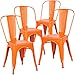 Poly and Bark Metal Modern Dining Chair, Industrial Mid Century Kitchen Cafe Restaurant Side Chair, Stackable, Orange (Set of 4)