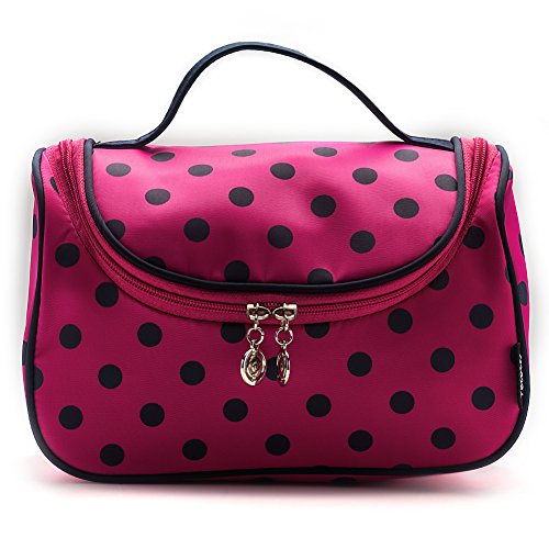 Travel Cosmetic Bag Cute, Yeiotsy Polka Dots Makeup Bag for Girls Travel Toiletry Organizer (Rose Red) 2 Travel Cosmetic Bag Cute, Yeiotsy Polka Dots Makeup Bag for Girls Travel Toiletry Organizer (Rose Red)