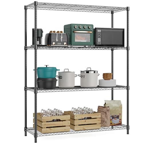 M MZG Heavy Duty 4 Tier Metal Shelving Unit, Up to 636 kg, Adjustable Shelves for Garage, Workshop and Warehouse, Studio, Black, 40 x 115 x 151 cm