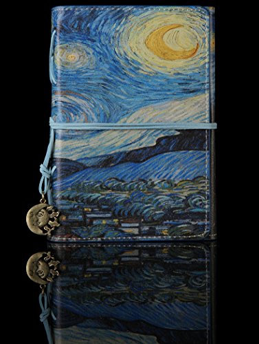 Vintage artificial leather writing journal,refillable diary notebook,for men/women /girls/travelers/bloggers,cook book,classic daily use gifts by valery (A6-StarryNight-Lined) - Thumbnail 3