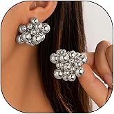 Gold Silver Cluster Ball Dangle Earrings for Women Chunky Round Ball Beads Earring Geometry Thick Beaded Earrings Vintage Jewelry Gift