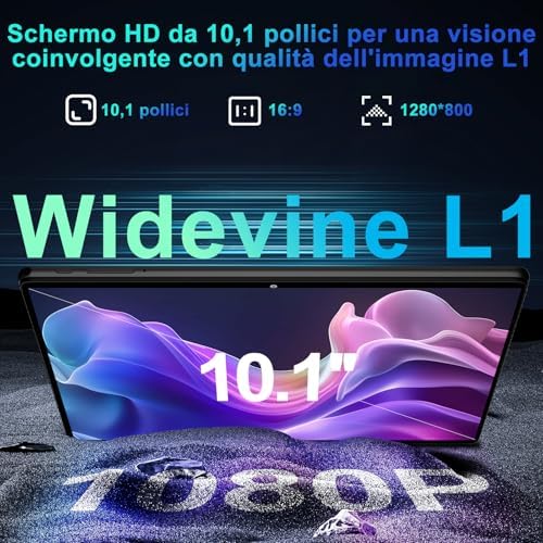 2026 Tablet Android 15 Octa Core con 64Go RAM + 2To TF Tablet 10 Pollici | 5G + 2.4G WiFi | FHD | GMS | Bluetooth 5.0 | 8MP + 5MP | Tipo C, Tablet Touch con custodia, Tastiera e Mouse - Nero