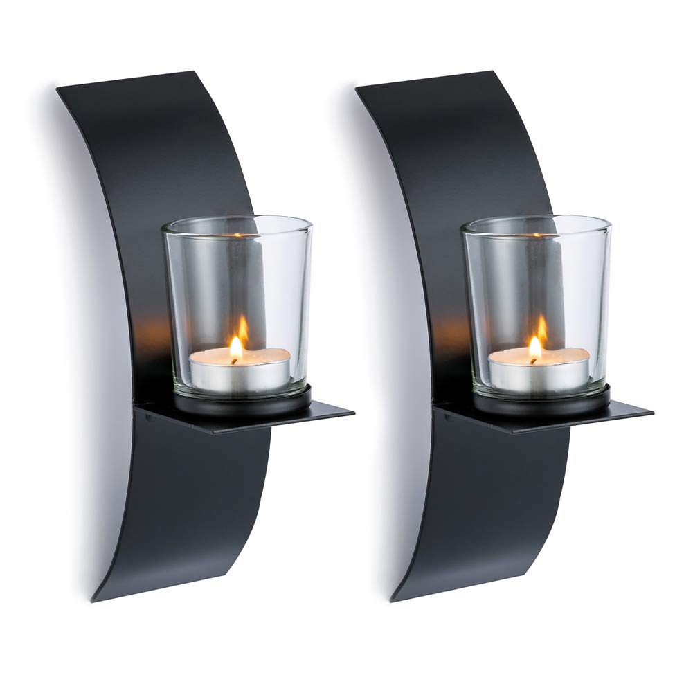 Sziqiqi 2Pcs New Home Candlestick Holders Handmade Iron Hanging Wall Sconce Candle Holder Shelf Furnishing Articles Decoration, Black