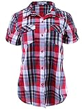 Ladies' Code Women's Short Sleeve Checkered Plaid Button Down Shirt Top