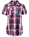 Ladies' Code Women's Short Sleeve Checkered Plaid Button Down Shirt Top