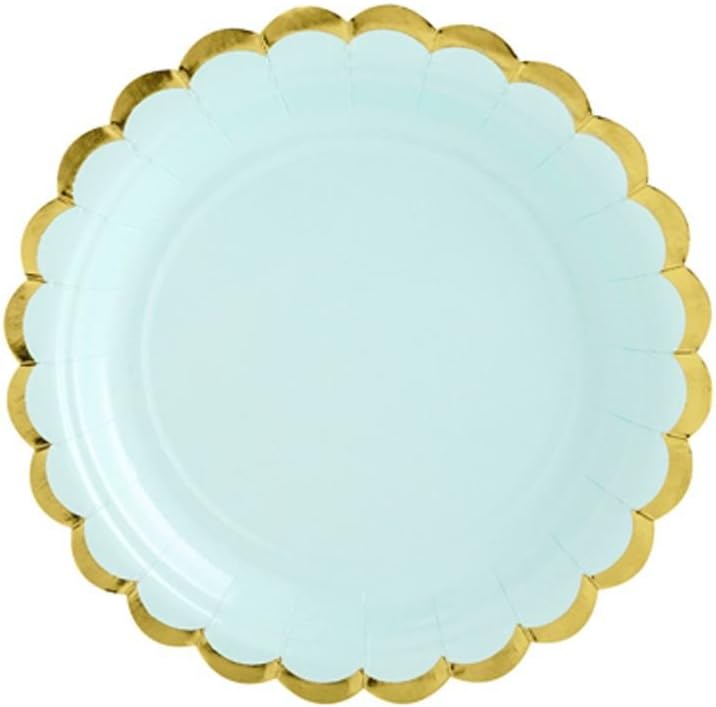 Luck Paper Party Plates MINT GREEN with Gold Scalloped Edge 18cm x 6