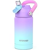 Ntswasd Girls Insulated Water Bottle with Straw,12 oz Kids Cups with Stainless Steel Leak Proof for School Daycare(Purple)