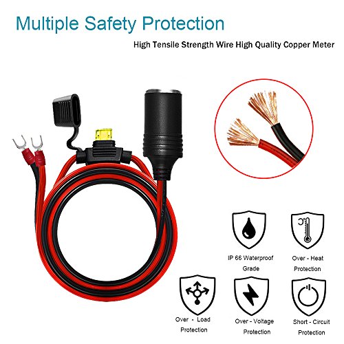 2Pack Female Cigarette Lighter 1.6FT Outlet Ring Terminal Plug Power Supply Cord 12V 16AWG Heavy Duty Cable Accessory 15A Fused DC Power 12 24 Volt Socket for Car Tire Inflator Air Pump By ZHSMS - Thumbnail 4