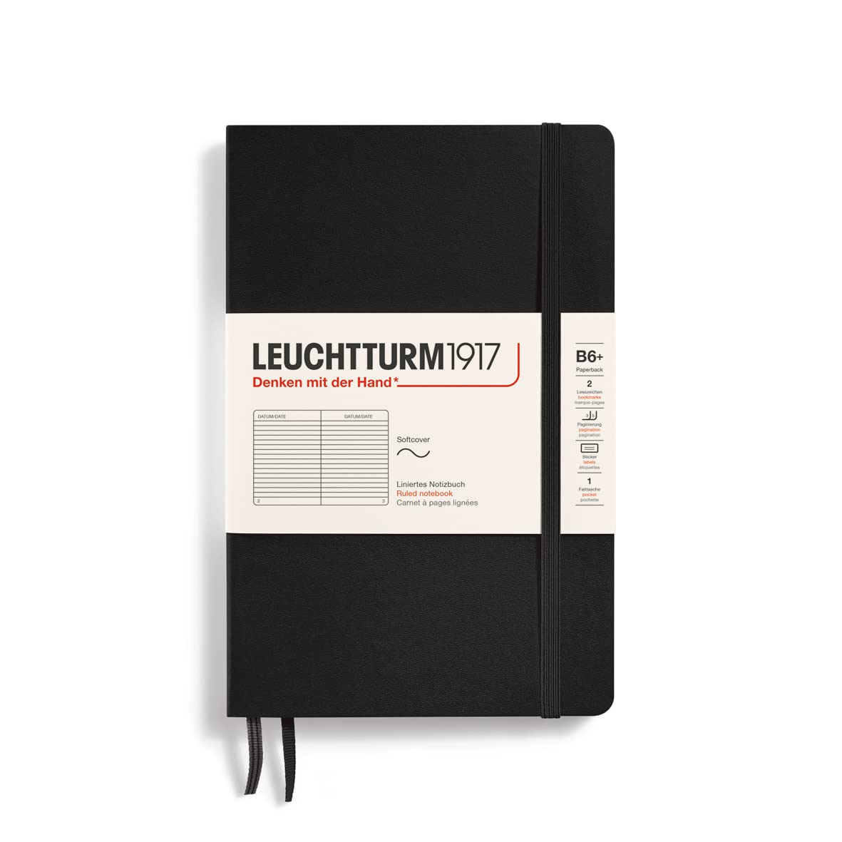 LEUCHTTURM1917 358288 Notebook Softcover Paperback (B6+), Ruled, Black
