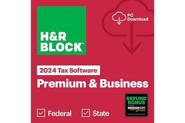 (Old Version) H&R Block Tax Software Premium & Business 2024 Win with Refund Bonus Offer (Amazon Exclusive) [PC Online code]