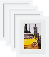 EGOFINE 9x7 Inch Photo Frames White Set of 4 Solid Wood Table Top Wall Mount