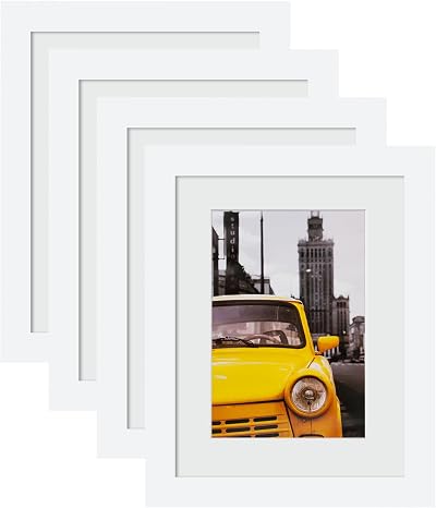 EGOFINE 9x7 Inch Photo Frames White Set of 4 Solid Wood Table Top Wall Mount