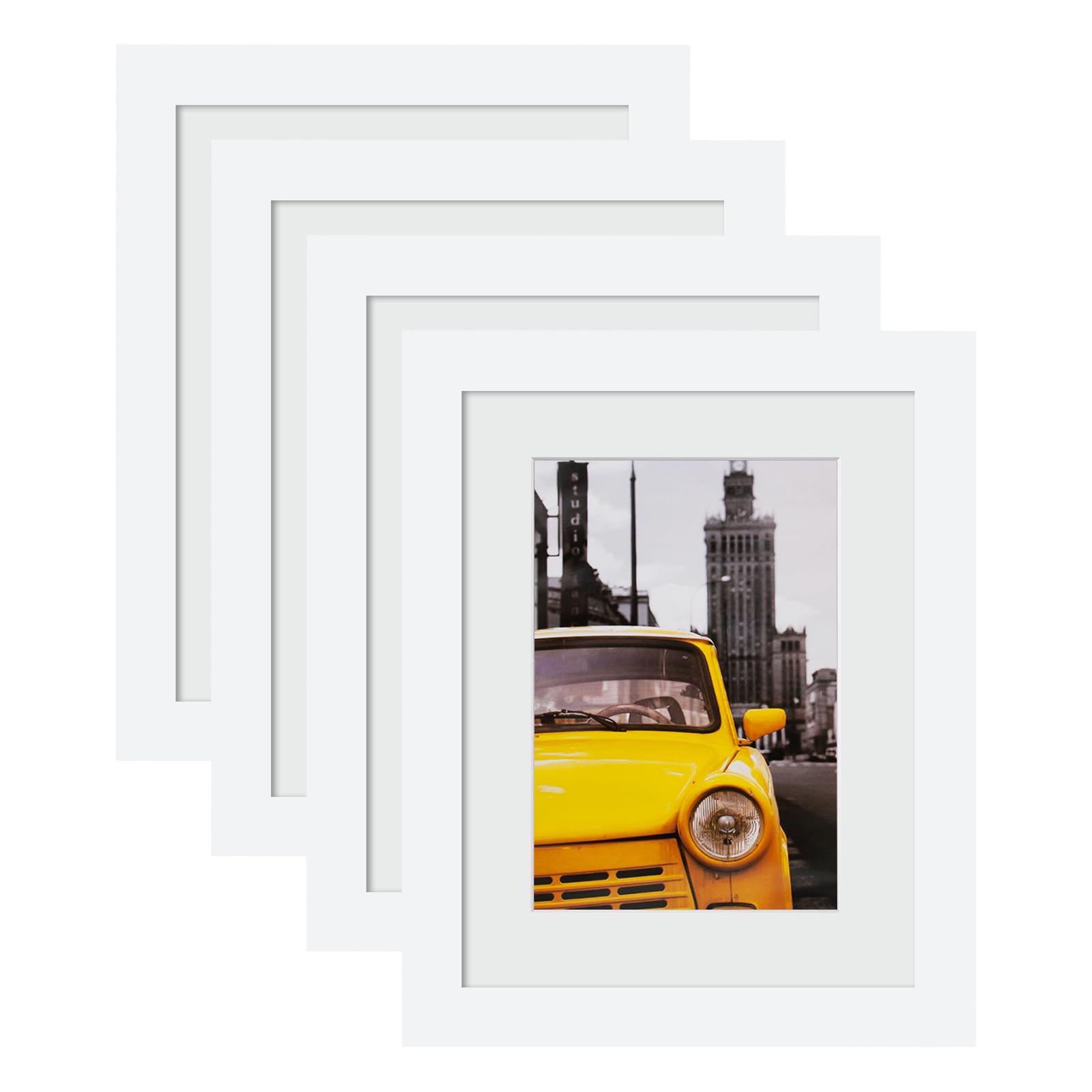 EGOFINE 9x7 inch Photo Frames White Set of 4 - Made of Solid Wood for Table Top and Wall Mounting — image 1